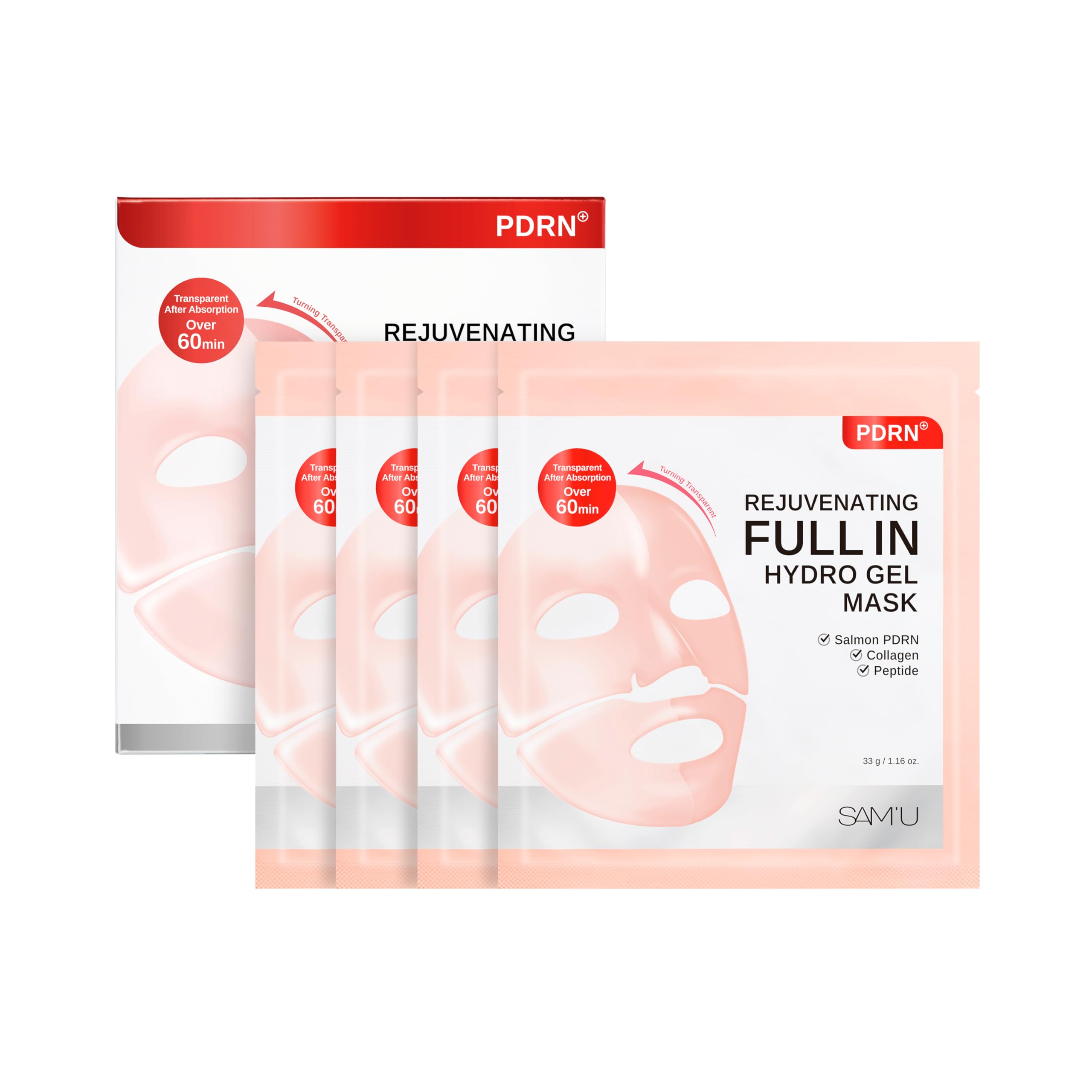 PDRN Rejuvenating Hydro Gel Mask Gel Sheet Face PDRN Hyaluronic Glowing Skin PDRN Rejuvenating Hydro Gel Mask [New Line] SAM U Full-In (4 Sheets) розовый
