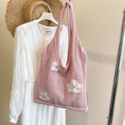 Bags Japanese and Korean Retro Ins Shoulder Cotton Thread Woven Knitted Bags Handbags Flowers Beach Vacation