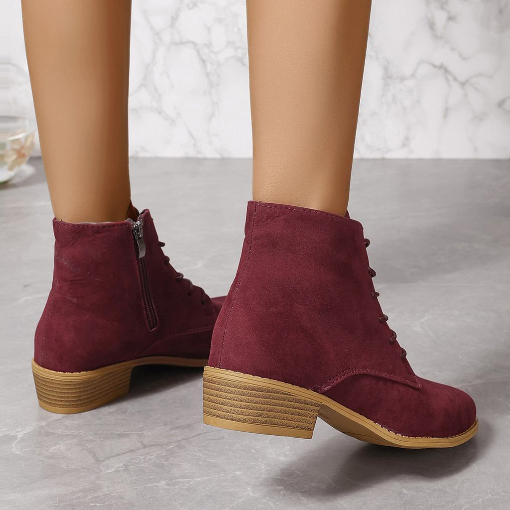 Pointed Martin boots 22 season new solid color square heel side zipper short boots Chelsea boots