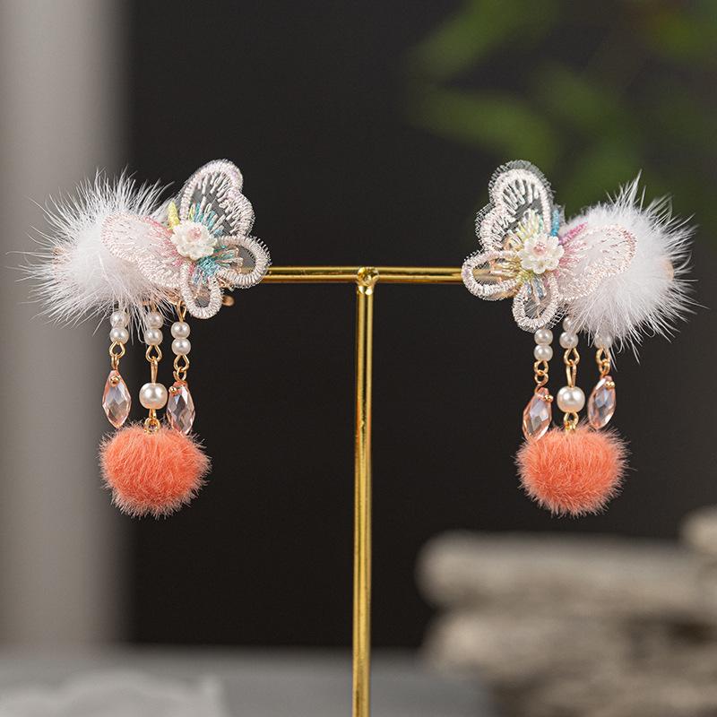 Red New Year Hanfu Hair Clips for Girls - Chinese Style Floral Headwear