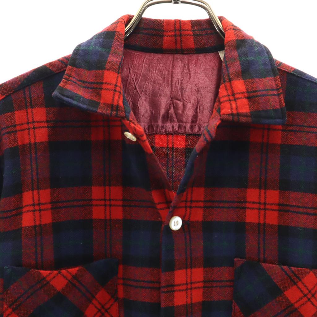 50s 60s Vintage Check Pattern Long Sleeve Flannel Shirt S Red Men's Used