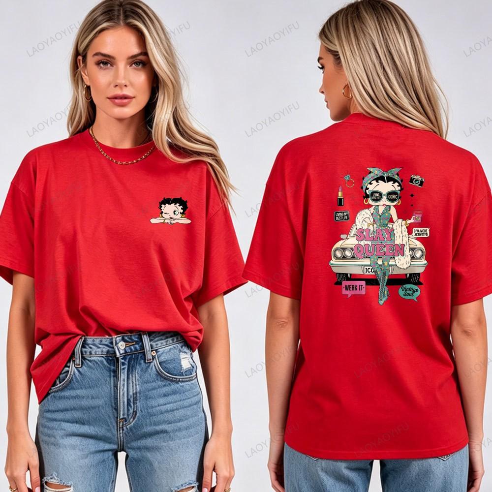 Classic Old School Betty Boop Graphic Tee Adults Soft Cotton Short Sleeve Bohemian Fashion Retro Animation Casual Streetwear