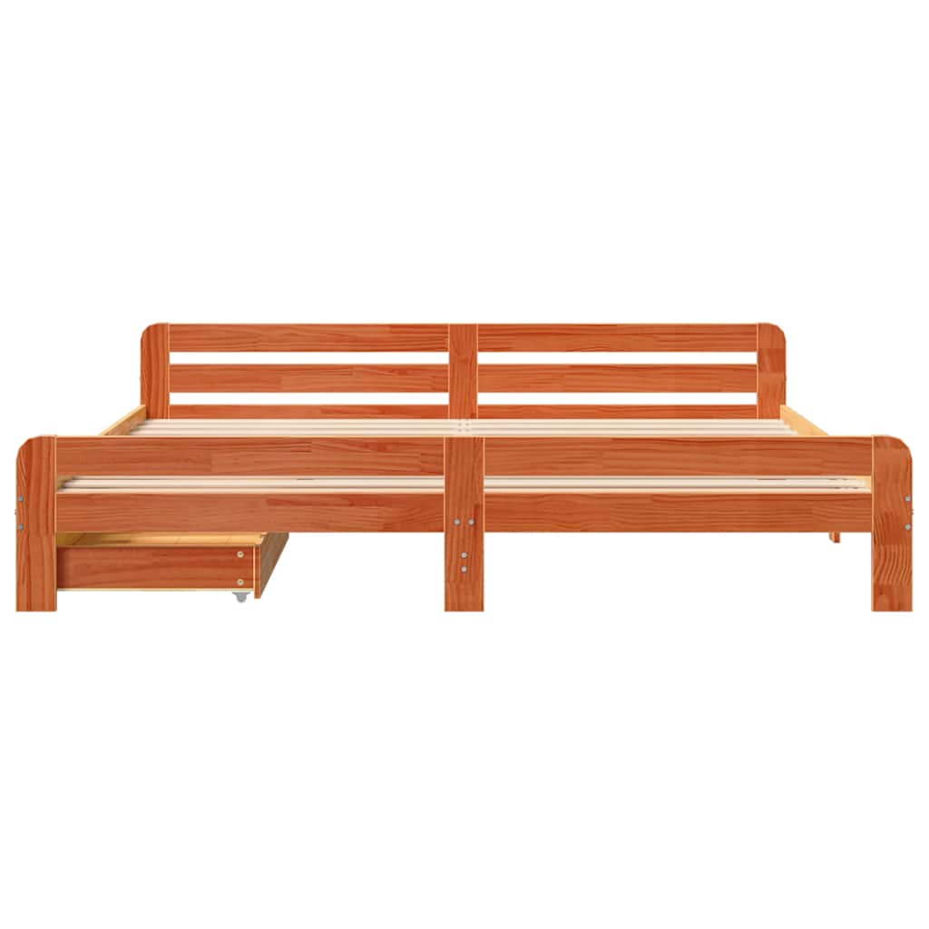 Solid Wood Bed Without Mattress Wax Brown 180x200 Cm Pine Wood