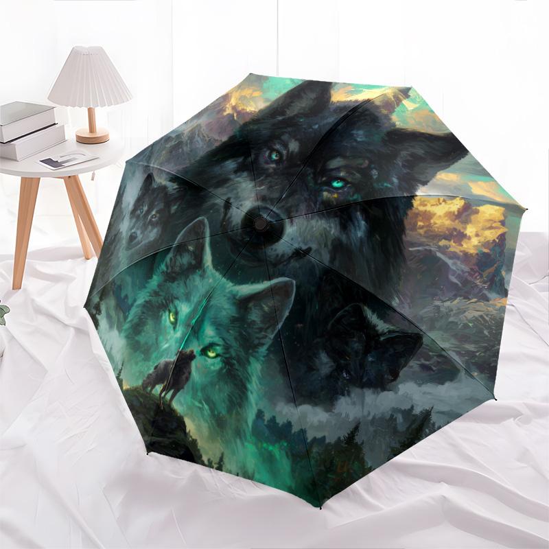 0106 Glowing Animals  Pattern, Automatic Folding Umbrella, Portable and Foldable Design, 8 Ribs, a Christmas or Birthday Gift.