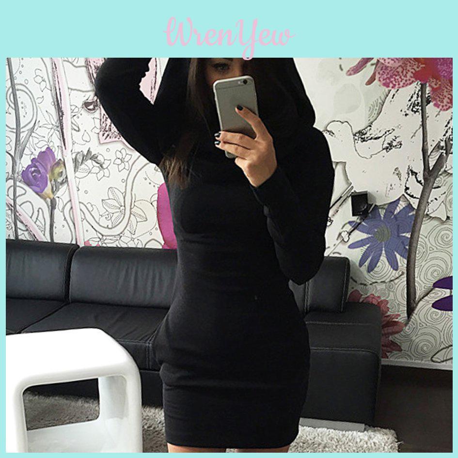 Elegant Autumn Spring Warm Women Dress With Irregular Hem And Cozy Hooded Design