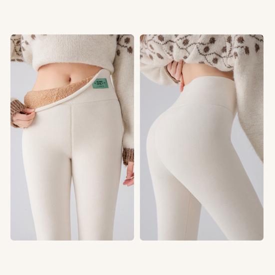 Winter Leggings High-Waisted Slim Cut Warm Lambswool Fabric Lining Bottom Pants Cold Weather Resistance Women Pants