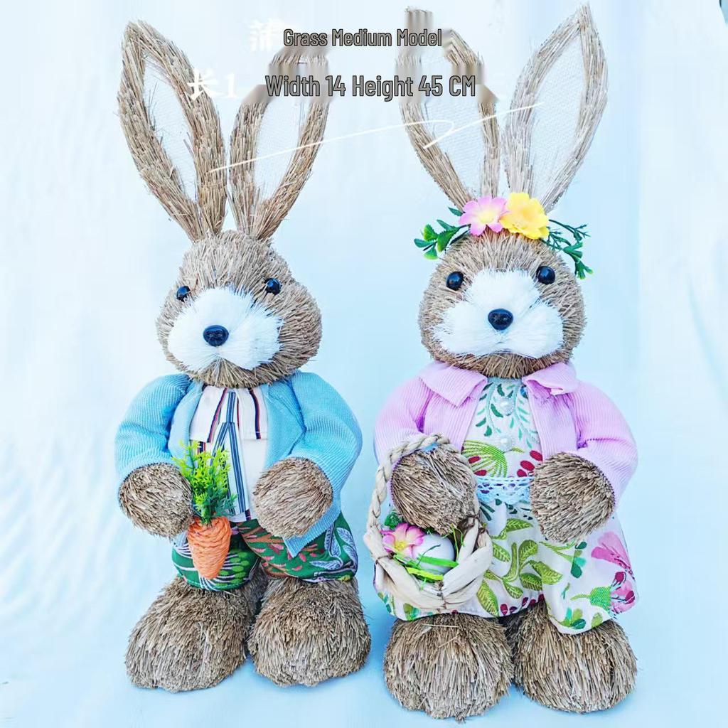 45CM Medium Woven Reed Rabbit Handmade Forest Style Folk Home Decoration Souvenir