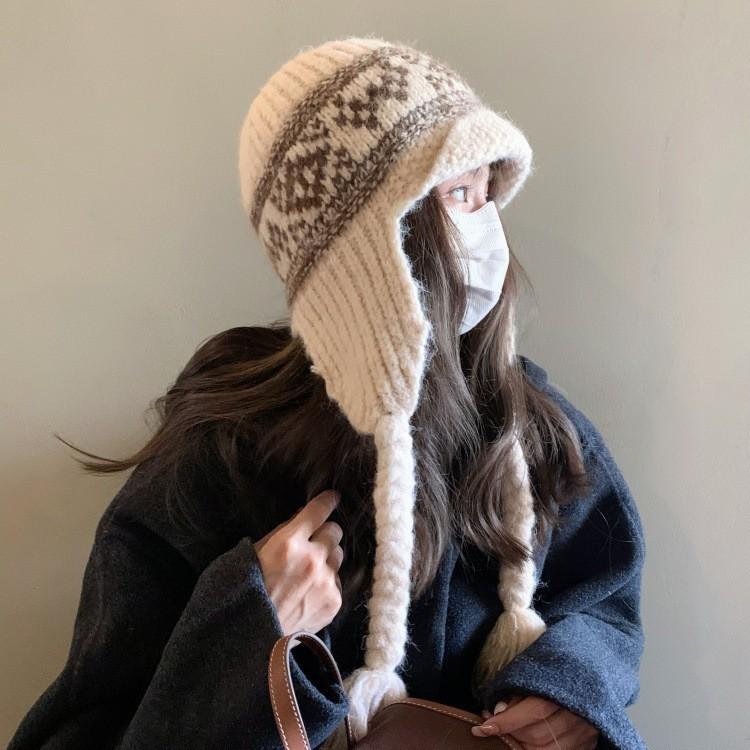 Vintage Knit Beret Wool Blend Warm Hat For Autumn Winter Women