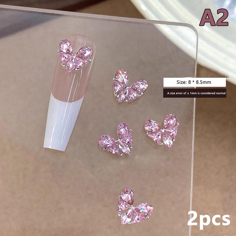 2Pcs Butterfly Zircon Jewelry Nail Decoration Super Sparkling Bowknot Diamond 3D Popular Accessories Manicure A2