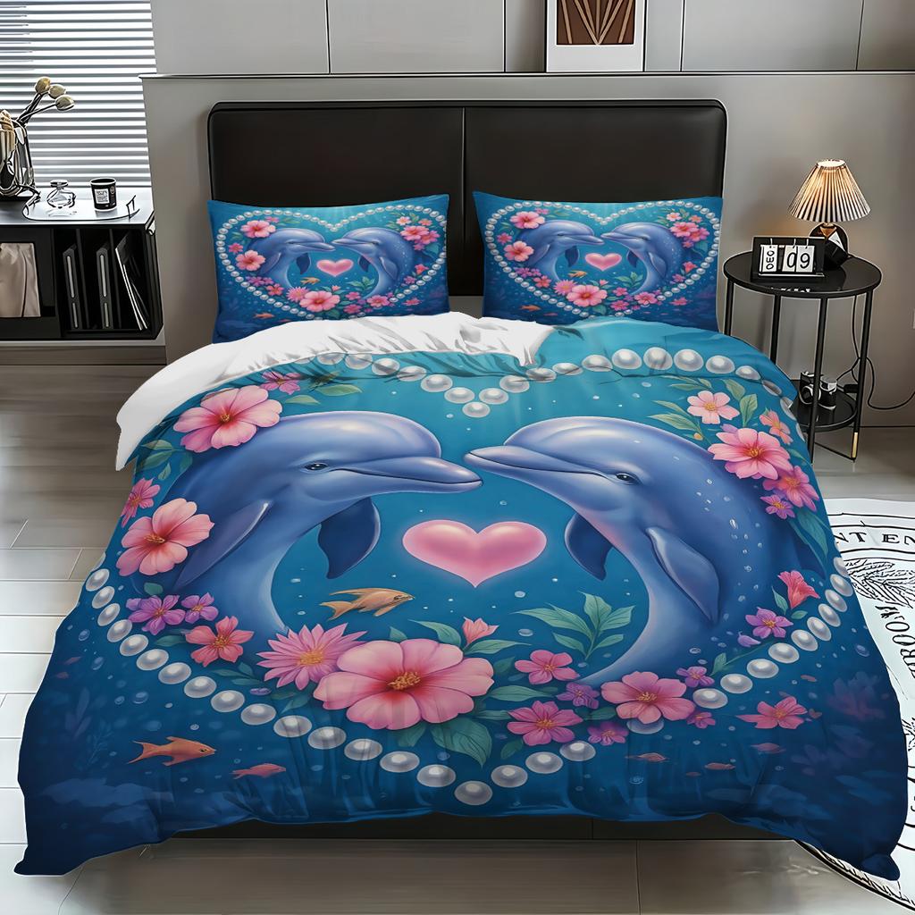 Bedding Dolphin 3D Printed Pillowcase Polyester Abraded Bedding Three-Piece Set