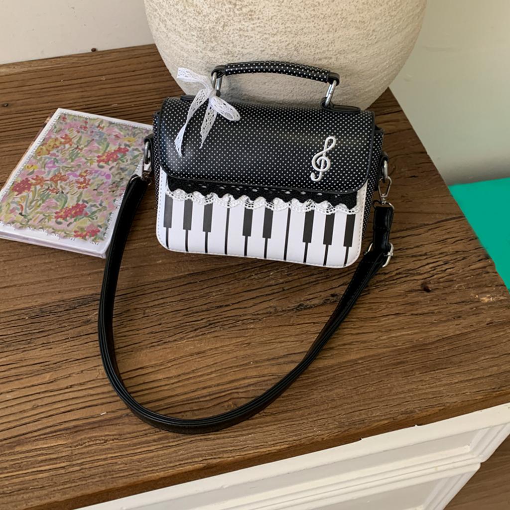 PU Leather Versatile Crossbody Bag Piano Pattern Music Note Handbags for Women Ladies Work Shopping Travel Daily Use