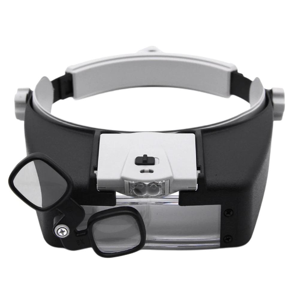 Hands-Free LED Magnifying Glasses Head Mount 1.5X 6X 8X Loupe for Close Work Soldering Watch Repair Hobby