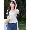 Lixiangnan Damen Henley Rüschen Kurzarm T-Shirt