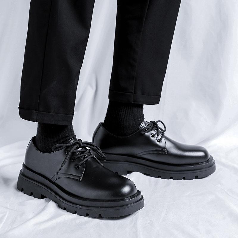 Men's shoes 2025 British style black casual leather shoes men's business dress big head work tide shoes 59011-R