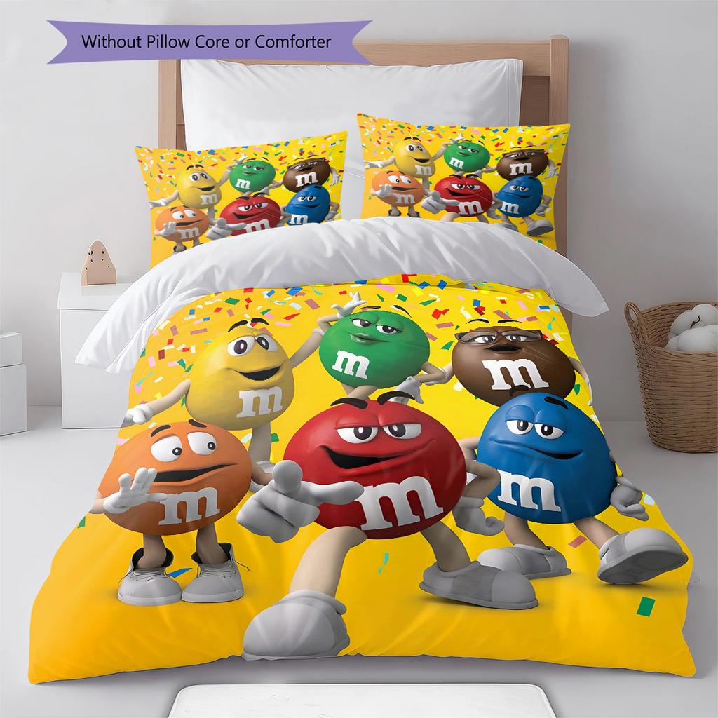 M&M's Muster Bettwäsche, Steppbett Set Bettbezug Kissenbezug Zuhause Geburtstagsgeschenk (1 Bettbezug + 2 Kissenbezüge, ohne Füllung)