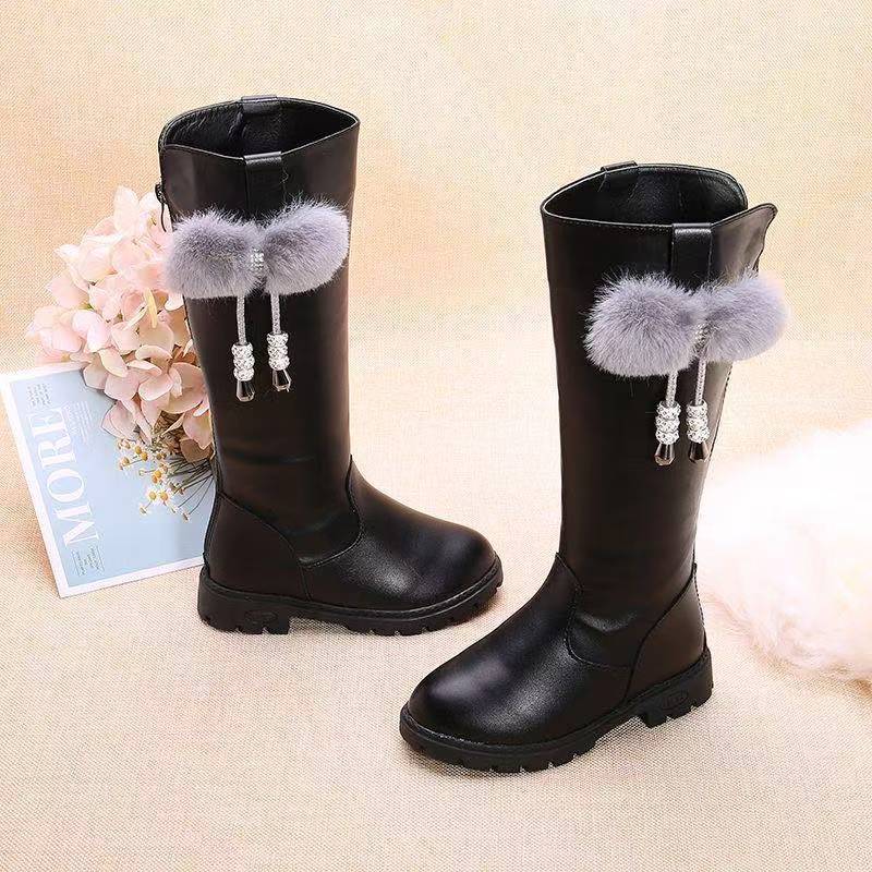 Girls' Fashionable Fleece High Boots for Autumn and Winter Children's Princess Snow Long Boots