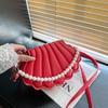 High Quality Shell women Shoulder Bag Minimalist with Pearls Design Crossbody Bag Vintage PU Leather Handbag for Women Girls