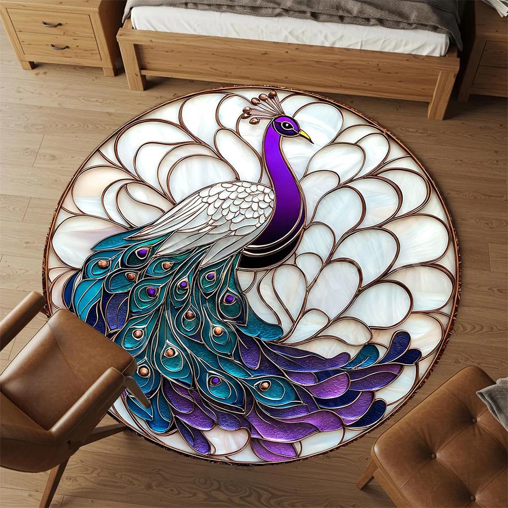 1PC peacock feathers Office Round Area Rug, Under Office Chairs Bedroom Living Room Home Decor, Carpet for Office -1110115