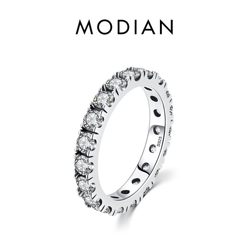 MODIAN Luxury Sparkling Blue Cubic Zirconia Ring 925 Sterling Silver Classic Stackable Finger Rings For Women Statement Jewelry