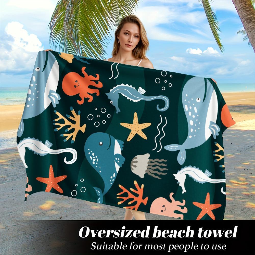 Cute Cartoon Shark Surfing Beach Towel Polyester Quick Dry Sand Free Swimming Bath Towel for Kid Boys Girls Summer Pool Vacation