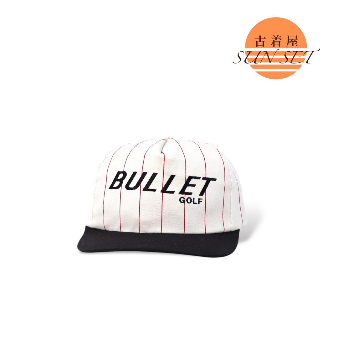 

[USED] 90s Taiwanese Made Vintage Striped Golf Cap, White, Embroidered, Used