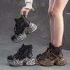Johnature Vintage Genuine Leather Splicing Mesh Breathable Hollow-out Boots Women's Platform Shoes