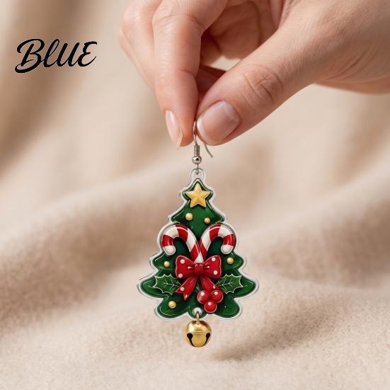 Christmas Acrylic Earrings 1 Pair Tree Dangle Earrings 2D Flat Xmas Winter Outfit Accessories Bow Candy Cane with Bell Holiday Party Jewelry
