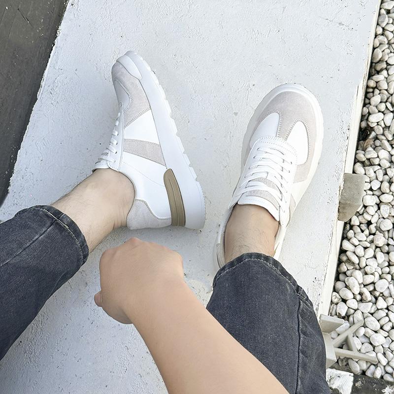 7cm Lifting Elevator Shoes Men Genuine Leather Platform Sneakers Thick Sole & Hidden Height Increase Board Casual Sports Shoes