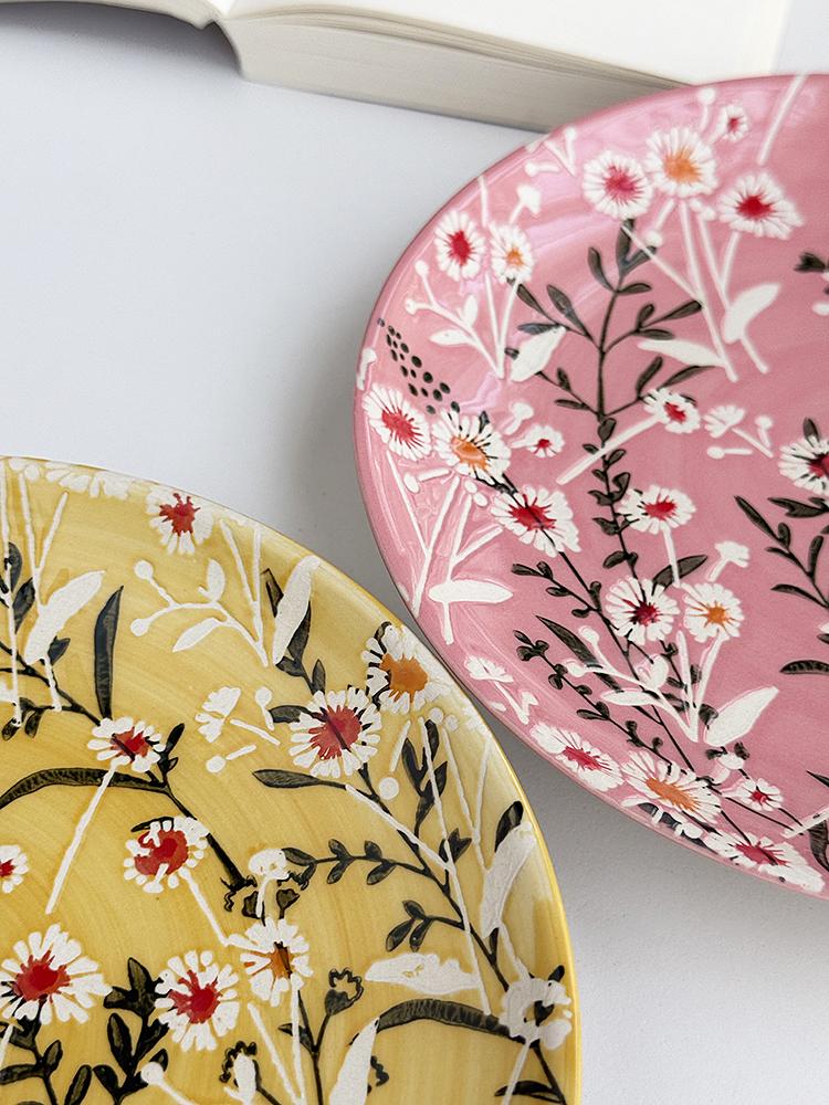 French Style Flower Pattern Ceramic Plates New Household 8 Inch High Aesthetic Dinner Tableware Colour Ceramic Glaze Plate