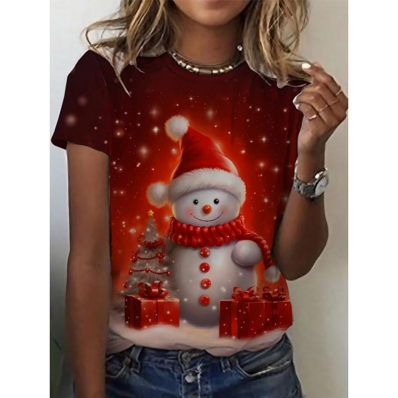 Womens Slim Fit Short Sleeve T-Shirt With 3D Cartoon Animal Print Digital Printing Casual Top