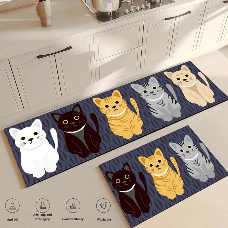 Cat Kitchen Corner  Long Floor Mat Absorbent Non-slip Vinyl Rug Quality Washable Bedroom Hallway Corner Bathroom Doormat Carpet
