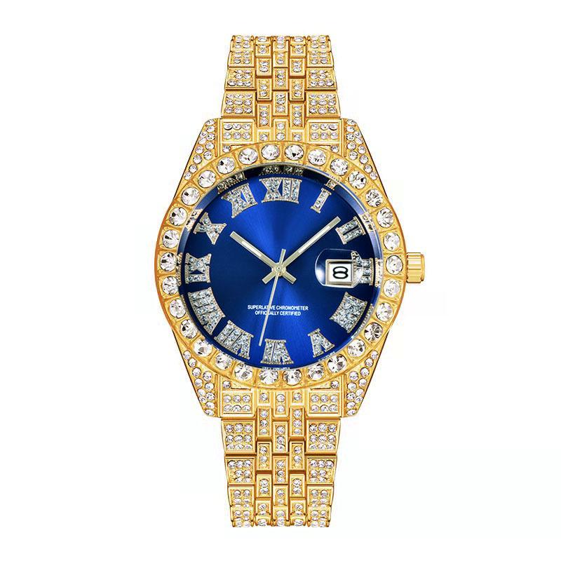 Huaqiangbei Men's Diamond-Studded Submariner Hip Hop Quartz Watch with Calendar