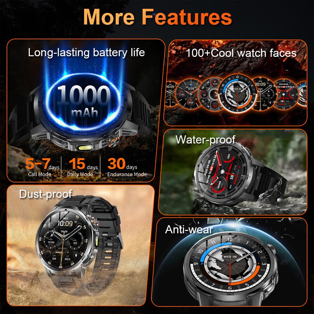 MEVADEN New 1.85 inch Men's Bluetooth Call Smart Watch Sports Fitness Tracker Heart Monitor LED Flashlight Smartwatch For Android IOS 1000mAh AK95