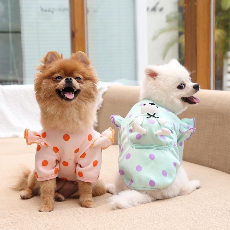 Autumn and Winter Pet Dog Dog Cat Cute Pocket White Bear Polka Dot Clothes Teddy Bear Magic Fight Clothing Supplies