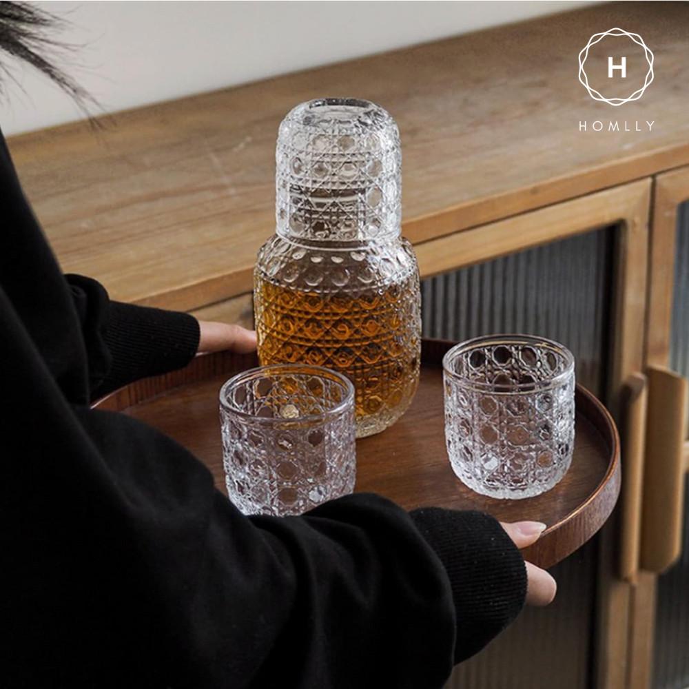 Homlly Clive Clear Bedside Carafe with Glass Cup for Bedroom or Kitchen