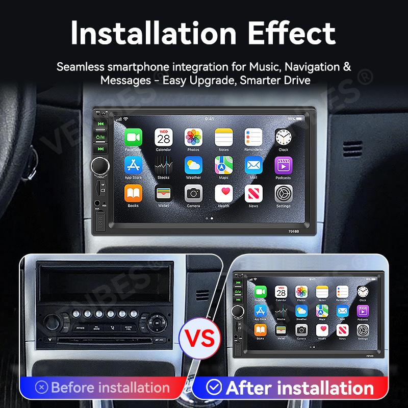 VENBES Autoradio 7 Zoll Touchscreen Universal 1 DIN MirrorLink, Bluetooth, USB/TF/FM CVBS Kamera