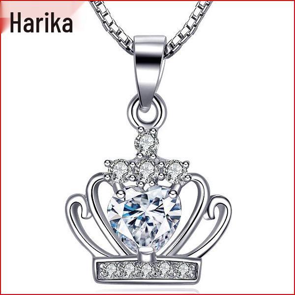 Queen's Arrival Crown Pendant Crystal Necklace - Silver Korean Fashion Jewelry