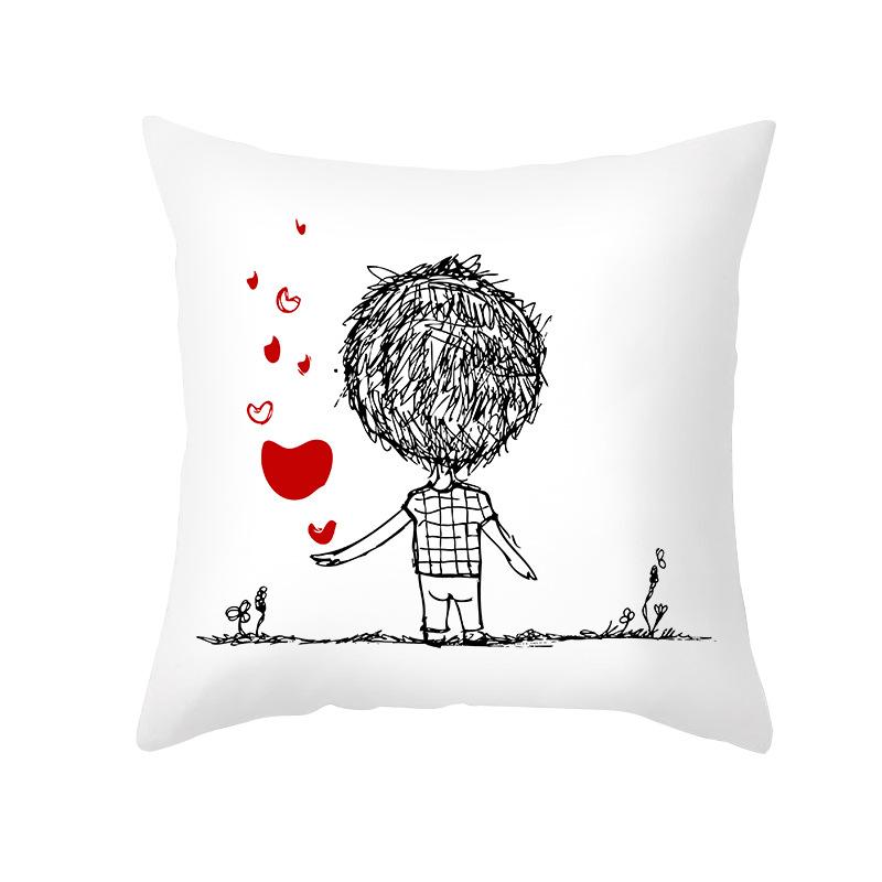 Home Valentine's Day Pillow Case Peach Skin Print Couple Love Heart Sketch Pillow Cushion