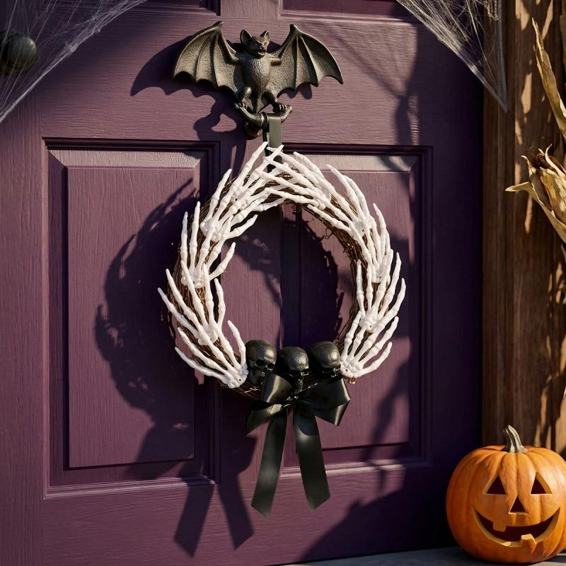 Halloween Skeleton Hand Door Wreath Black Bow Ghost Yard Party Decoration