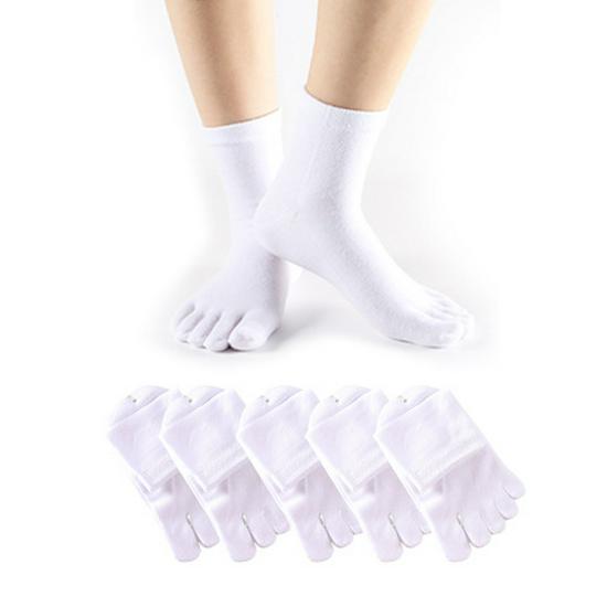 Women's Solid Color Five-Toe Mid-Calf Cotton Socks: Sweat-Absorbent, Breathable, Versatile for Business, Autumn/Winter, Japanese Style