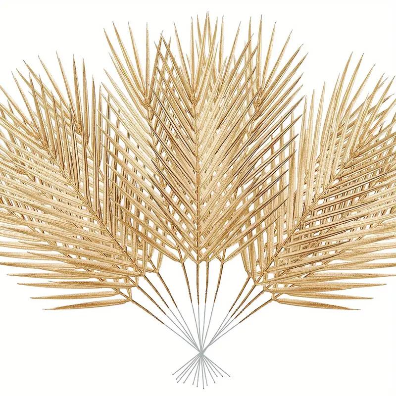 5 pièces Feuilles de palmier artificielles dorées Plantes tropicales artificielles Faux fleurs Pour intérieur extérieur Maison DIY Remplissage de vase Décoration fête de mariage