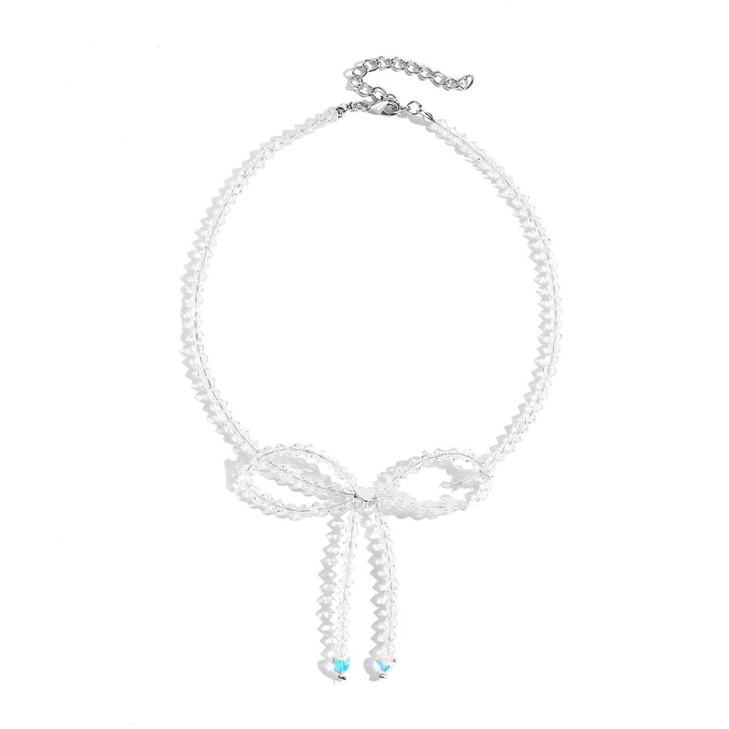 Bowknot Pendant Clavicle Chain Acrylic Beaded Butterfly Statement Women Necklace Adjustable Collarbone Chain Jewelry