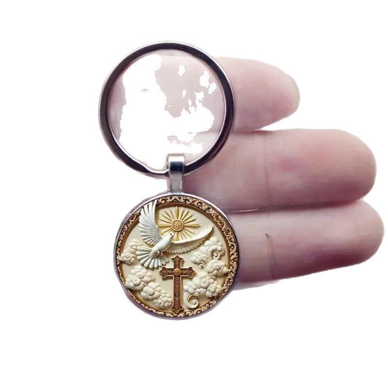 1 Stück Goldtaube und Kreuz Design - Ideal für Schlüsselanhänger, Taschen, Autoteile, Heimdekoration