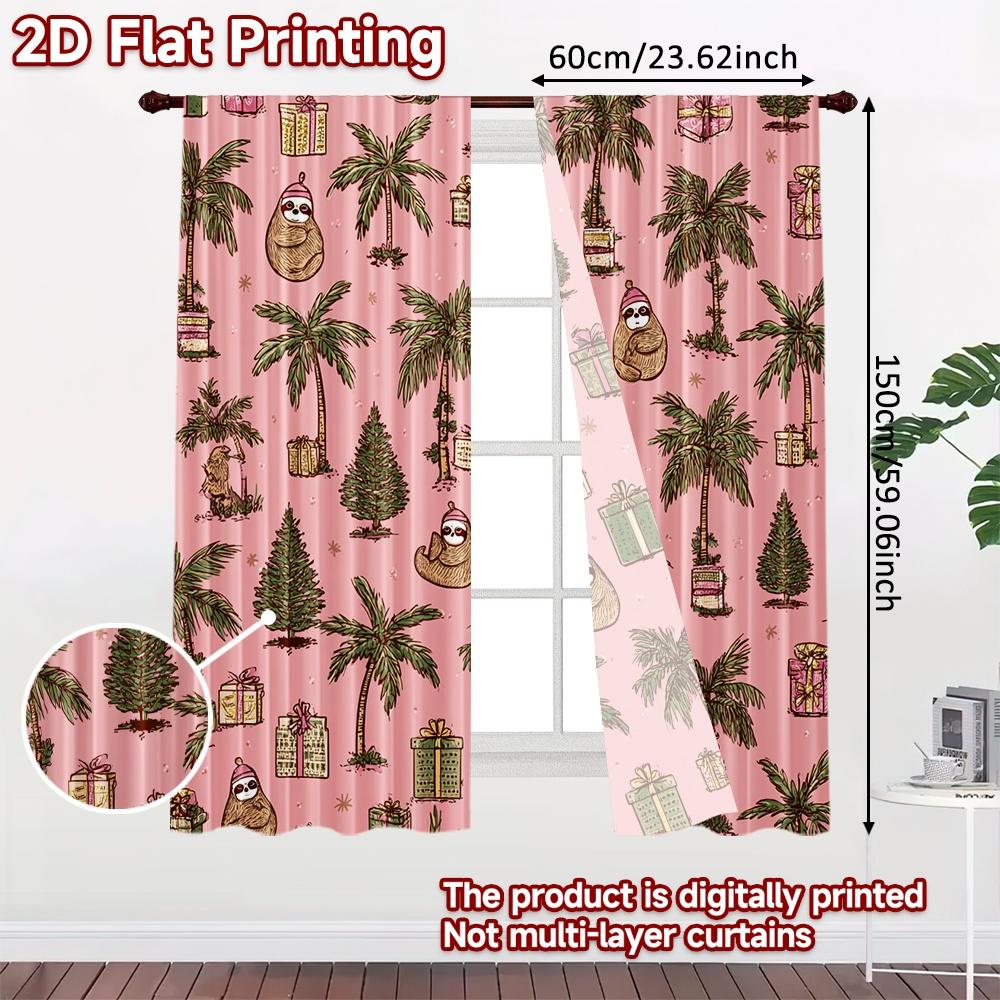 2pcs, 2D FLAT PRINTING Curtains (Without Rod) Holiday Sloths Modern Fashionable Curtainments Versatile Polyester Curtains