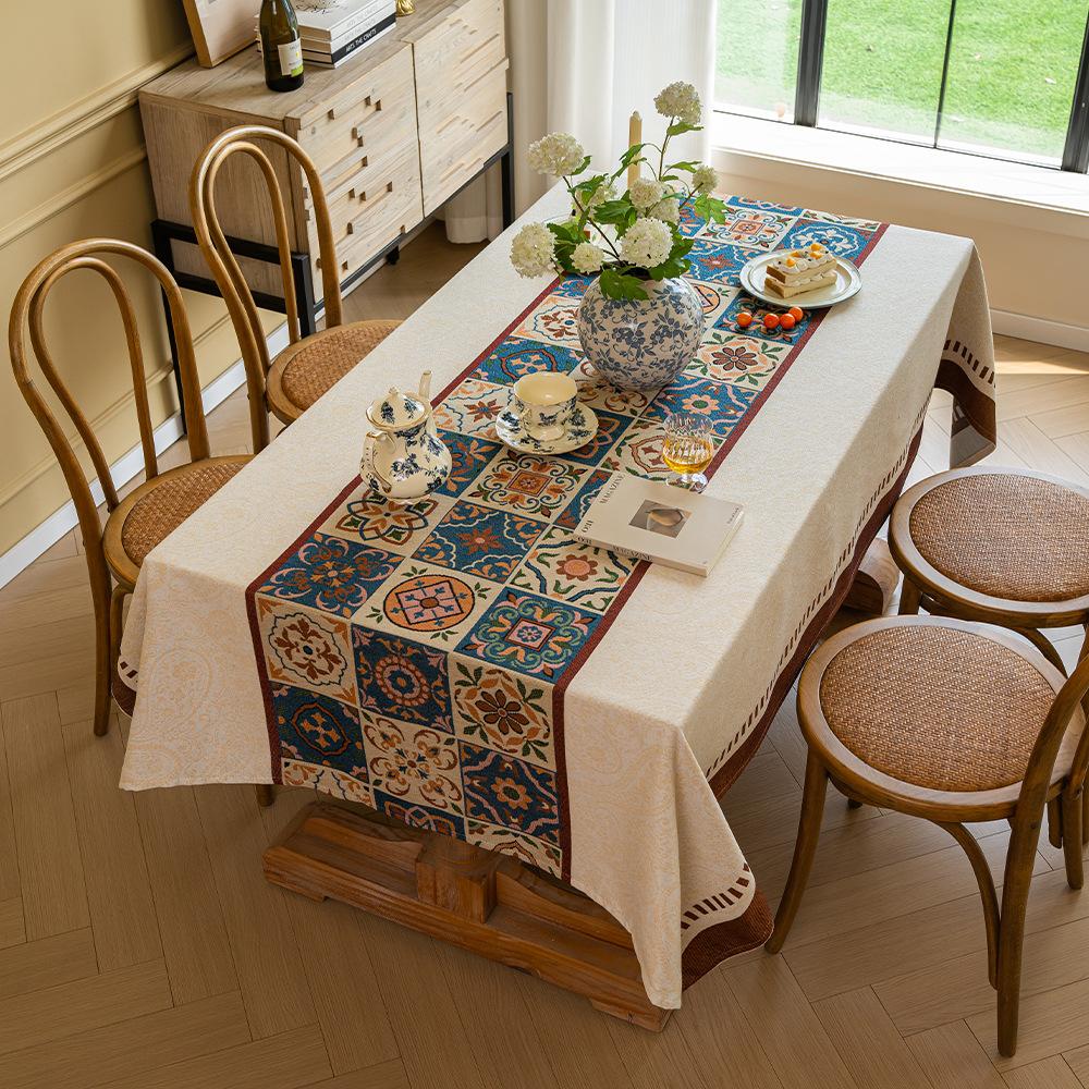 Thickened Classical Ethnic Retro Pattern Rectangular Tablecloth Household Dining Table Cloth Living Room Coffee Table Cover Towel