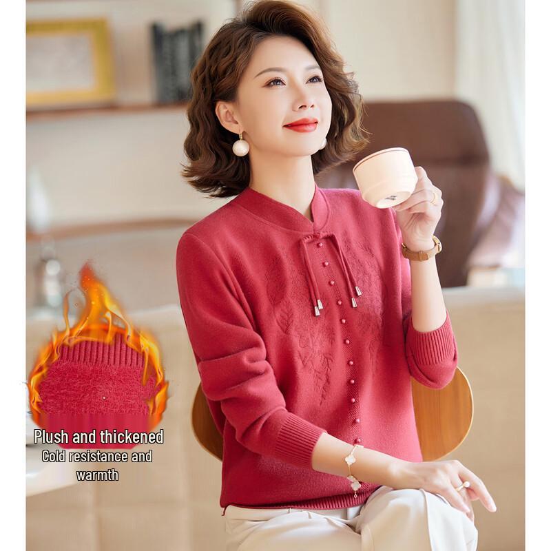 

Past Women s Winter Fleece-Lined New Chinese Style Knit Top 2XL