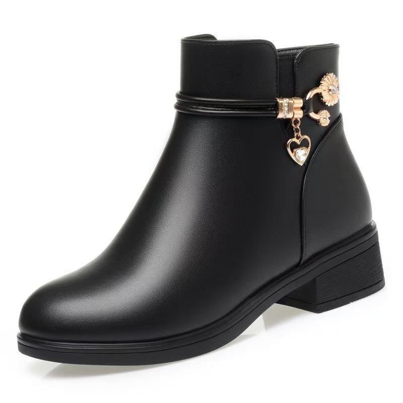 Herbst- und Winter-Samt-Warm-Kurzstiefel sind nicht müde und bequem, und Lederstiefel sind mittelalte 2 flachbodige Mode-Stiefel für Damen