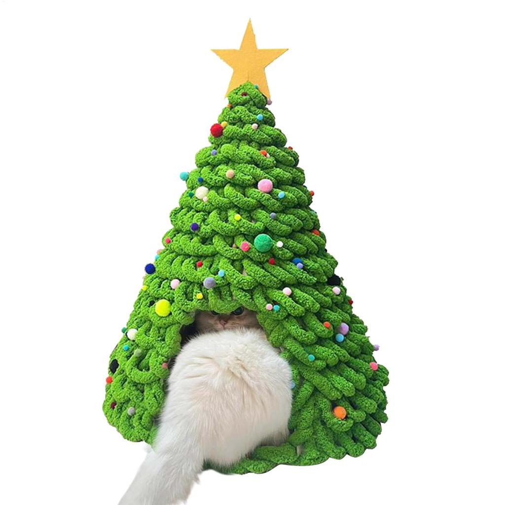 Cat Christmas Tree House Fun Craft House Kitten Beds Christmas Tree Cat Litter Kennel Winter Warm Pet Litter Winter Cat cat Cave