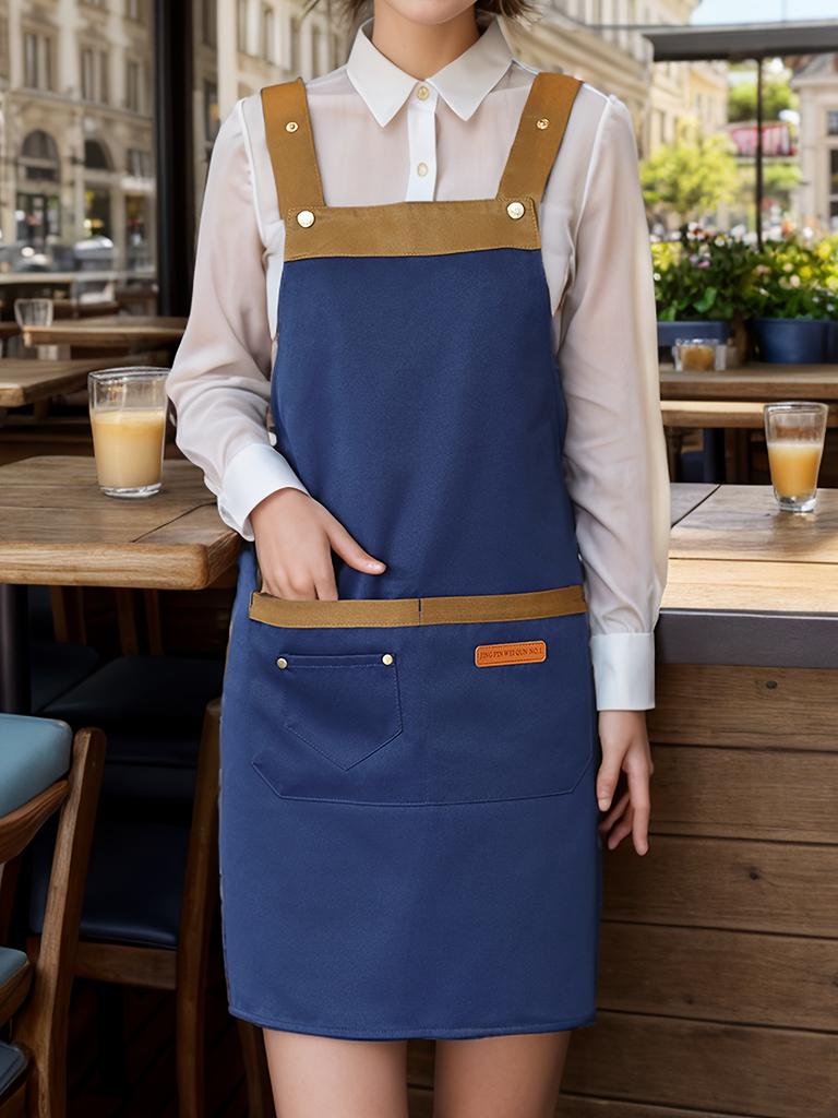 1pc Unisex Adjustable Apron with Pockets,Polyester 100% Non-Stretch, Regular Fit, Sleeveless, H-Shaped Hem, Woven for Cooking, Baking,Restaurant Staff