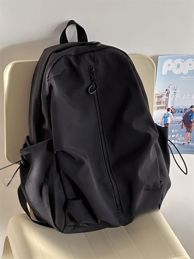 Korean simple solid color zipper computer backpack university high school schoolbag campus commuting